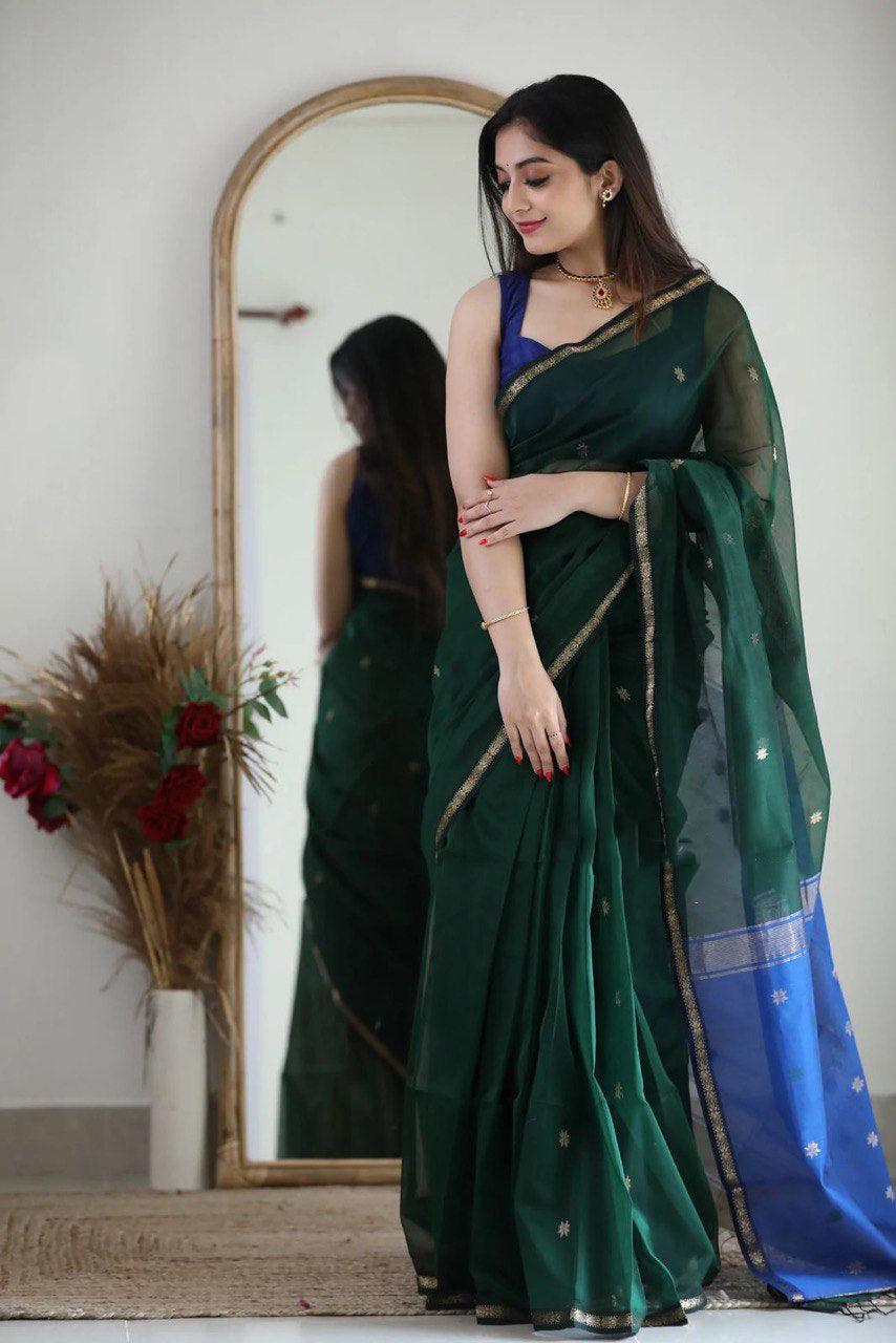 Stuti Green-Blue Cotton Silk Saree