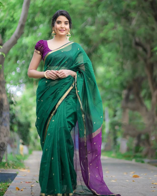 Stuti Green-Purple Cotton Silk Saree