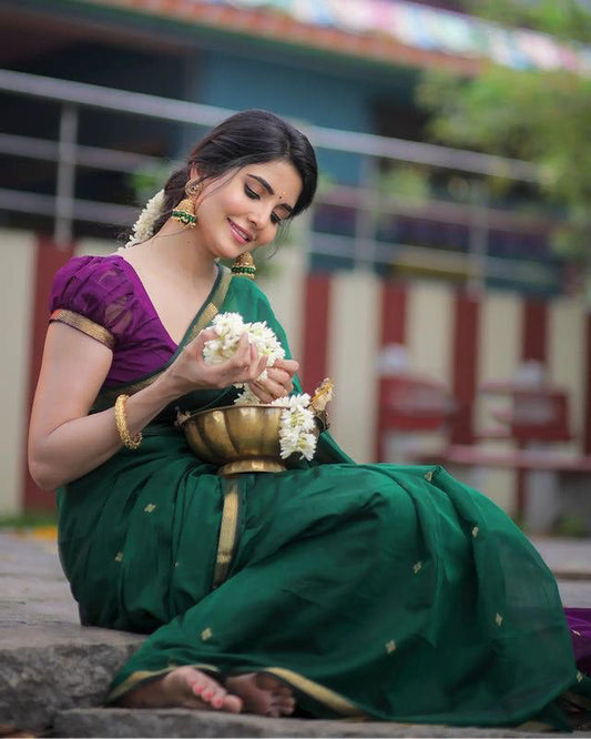 Stuti Green-Purple Cotton Silk Saree