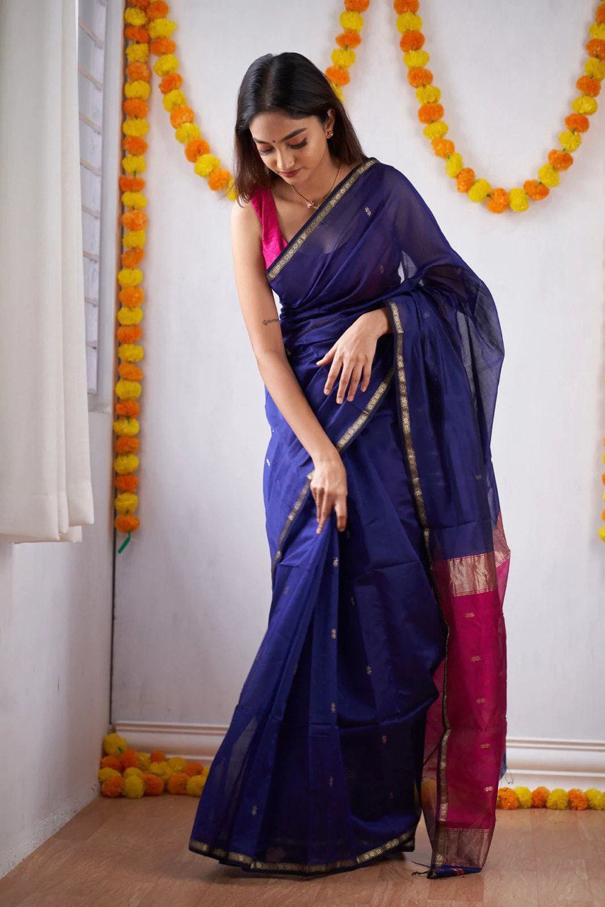 Freya Navy Blue-Pink Cotton Silk Saree