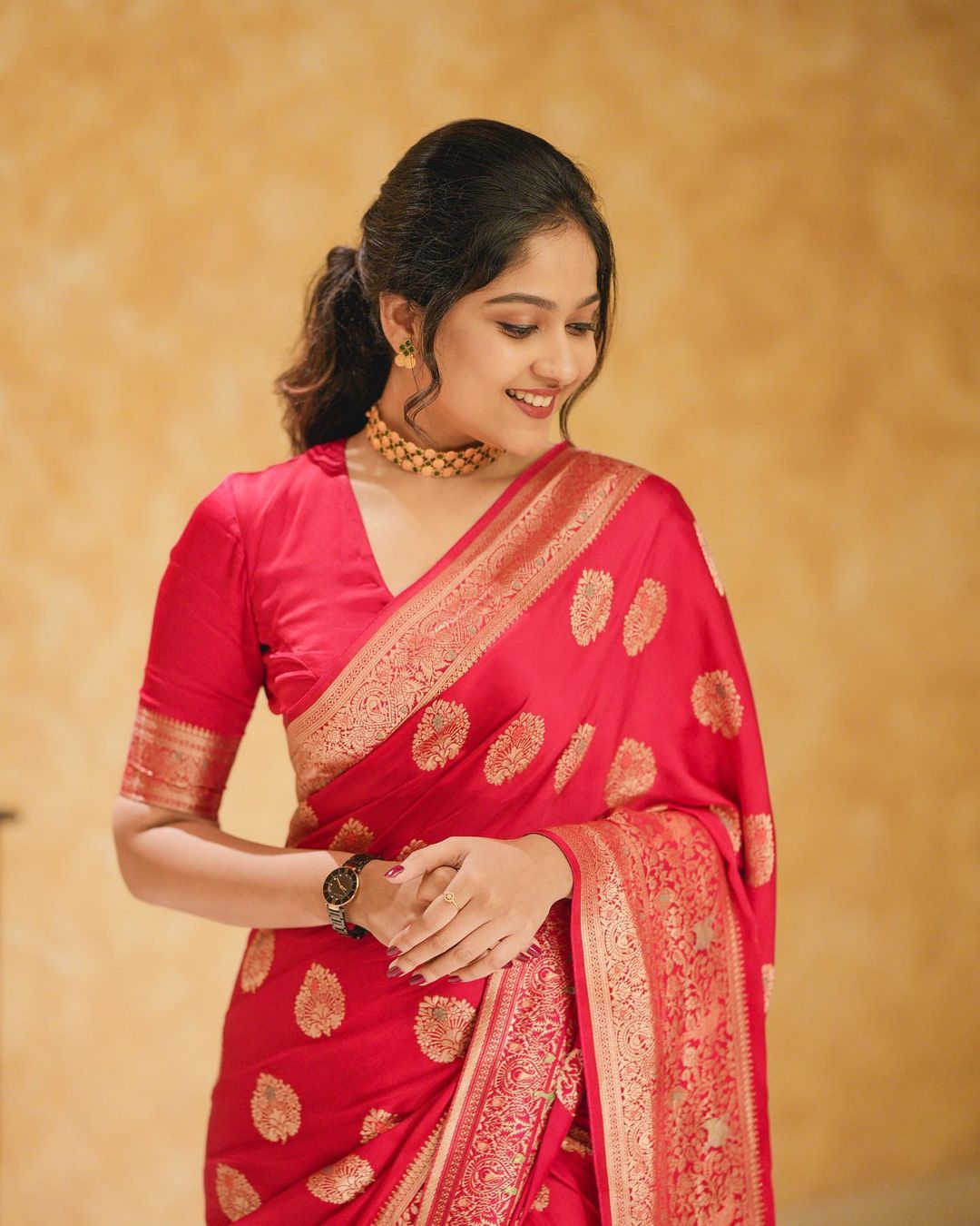 Zara Persian Red Soft Silk Saree With Classic Blouse