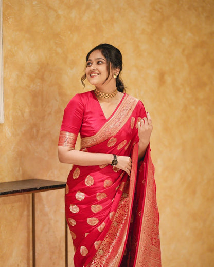 Zara Persian Red Soft Silk Saree With Classic Blouse