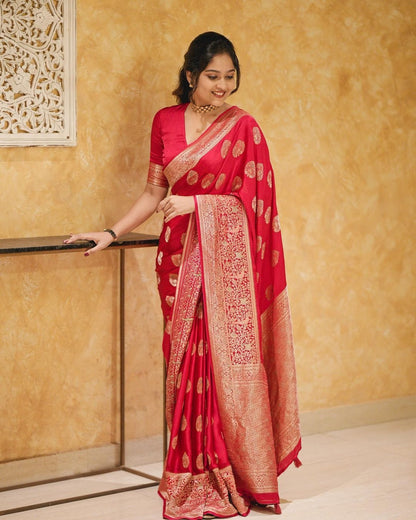 Zara Persian Red Soft Silk Saree With Classic Blouse