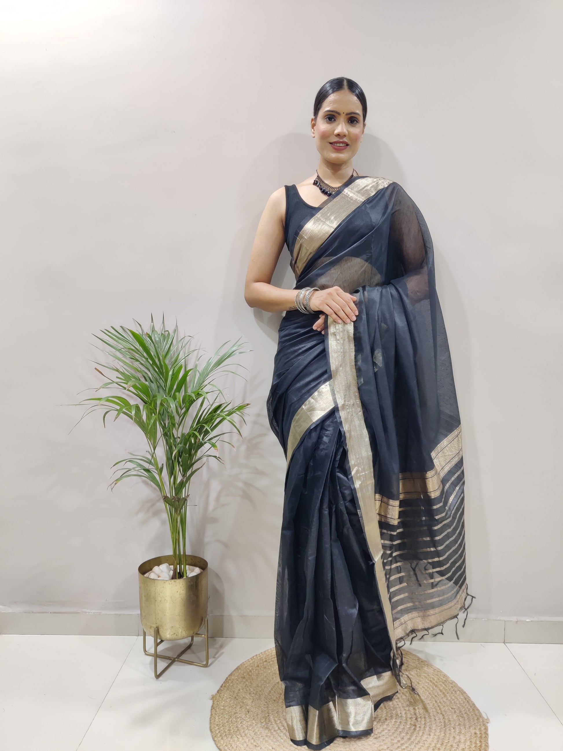 Kabira 1-Minute Ready To Wear Black Soft Silk Saree