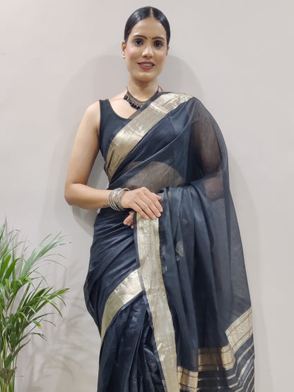 Kabira 1-Minute Ready To Wear Black Soft Silk Saree