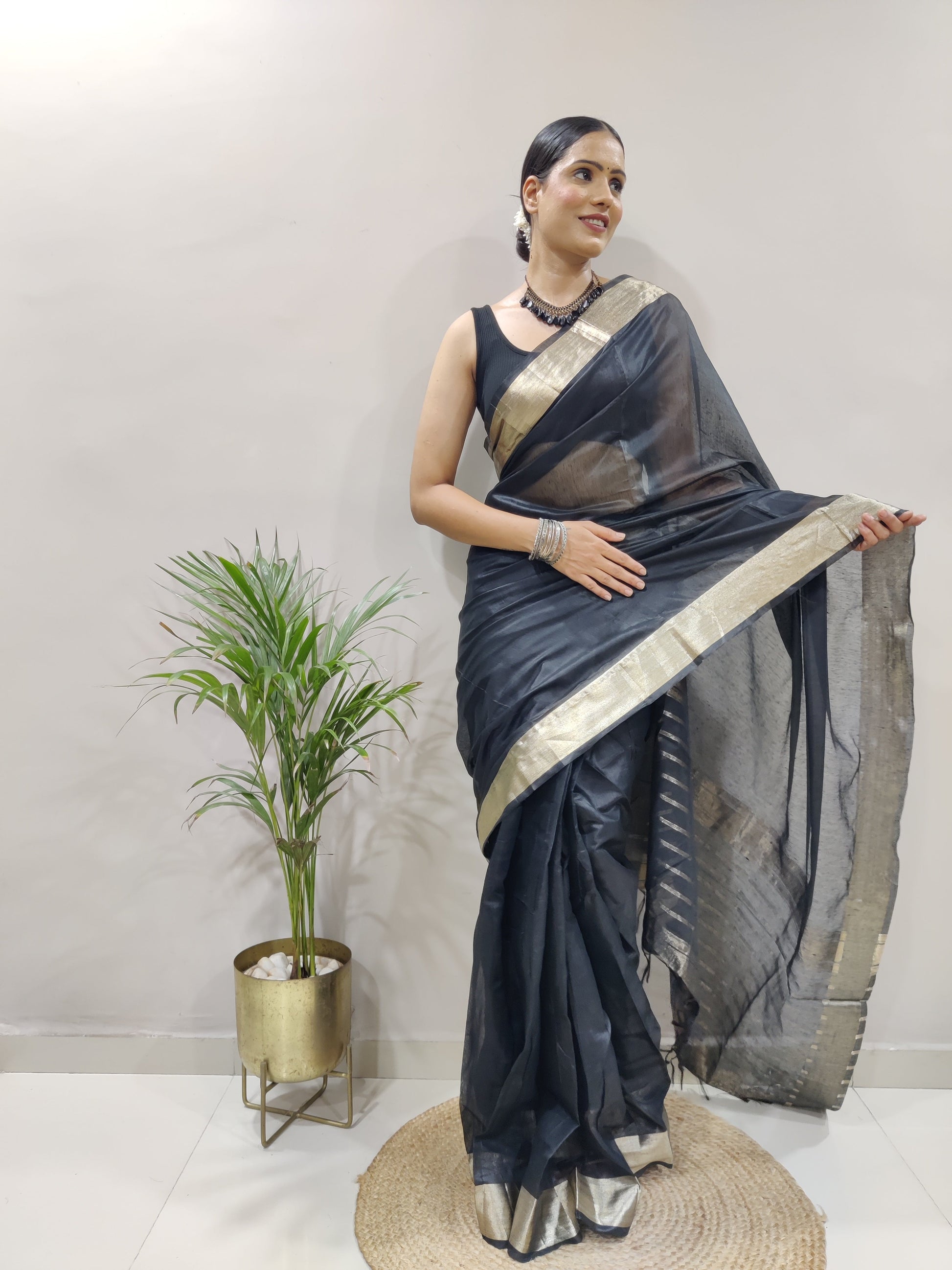 Kabira 1-Minute Ready To Wear Black Soft Silk Saree