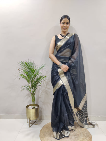 Kabira 1-Minute Ready To Wear Black Soft Silk Saree