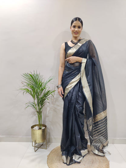 Kabira 1-Minute Ready To Wear Black Soft Silk Saree