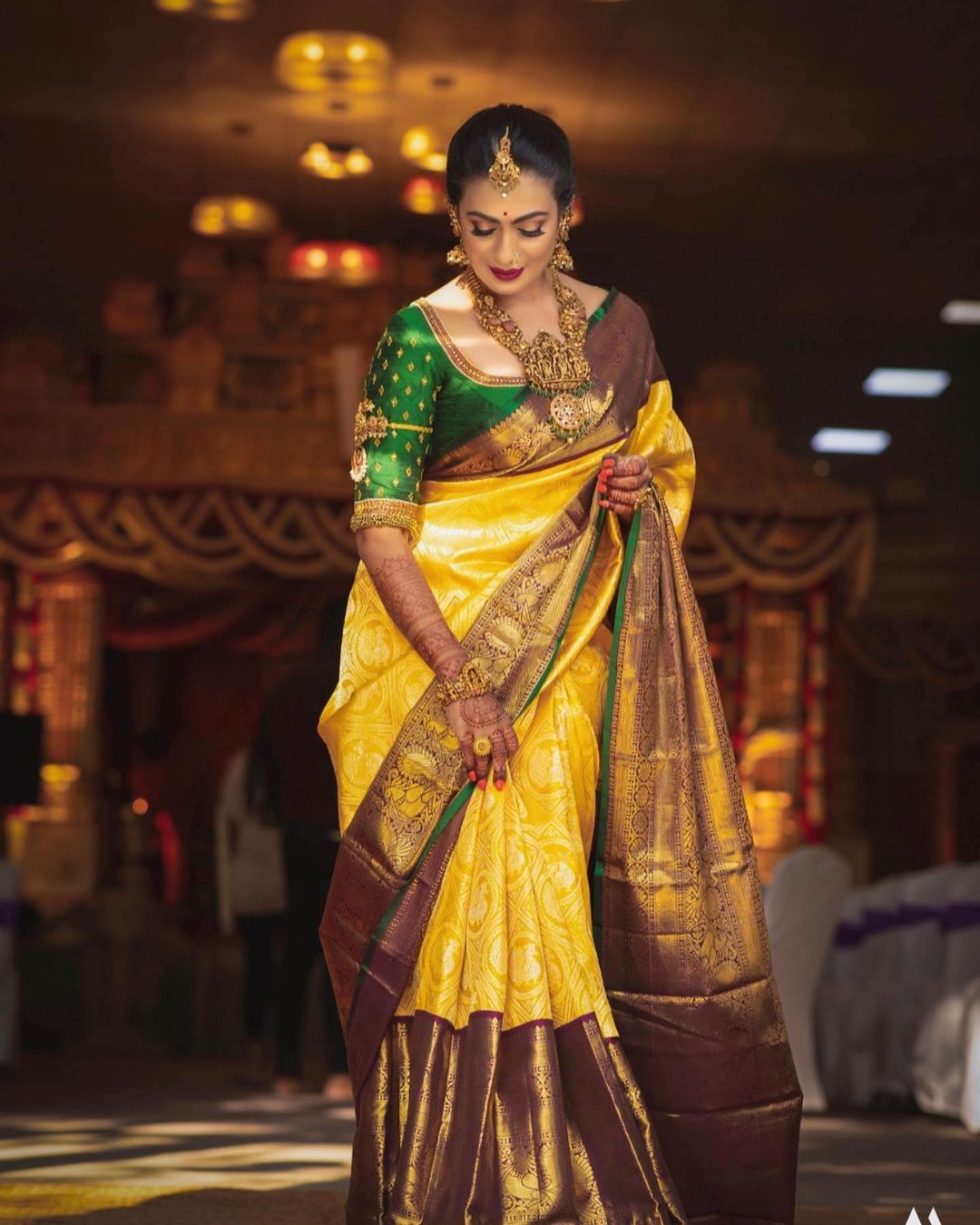 Janvi Yellow Soft Banarasi Silk Saree With Flamboyant Blouse Piece