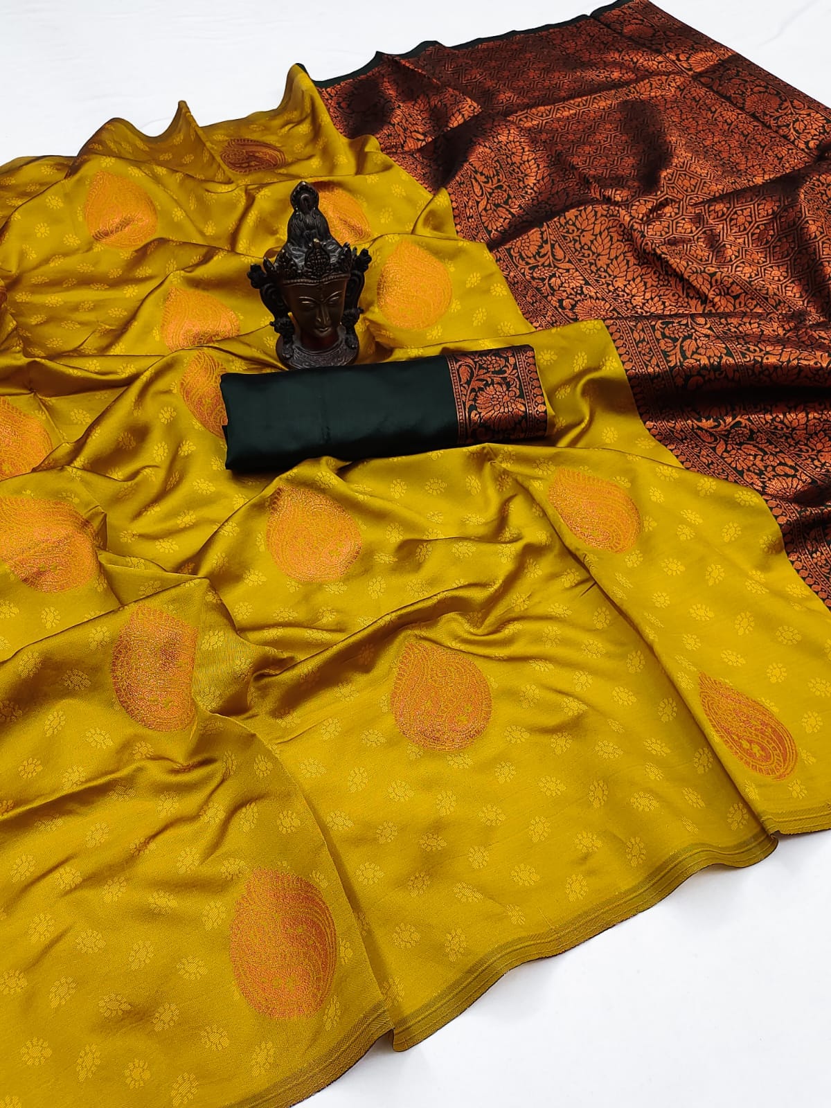 Alka Mustard Yellow Soft Silk Saree With Attached Blouse Piece