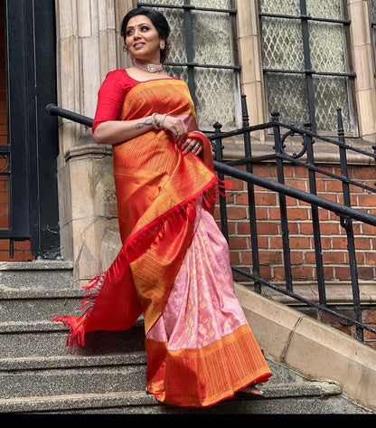 Maya Peach Banarasi Saree