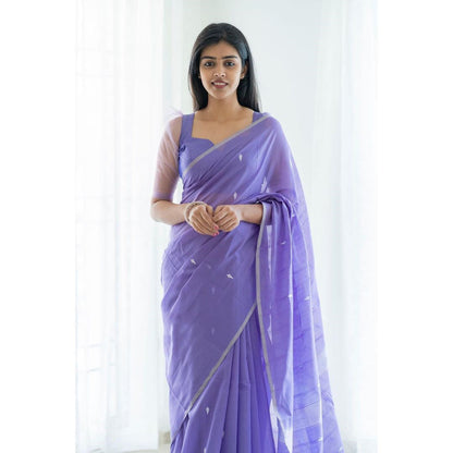 Heta Lavendor Linen Cotton Saree With Elegant Blouse 