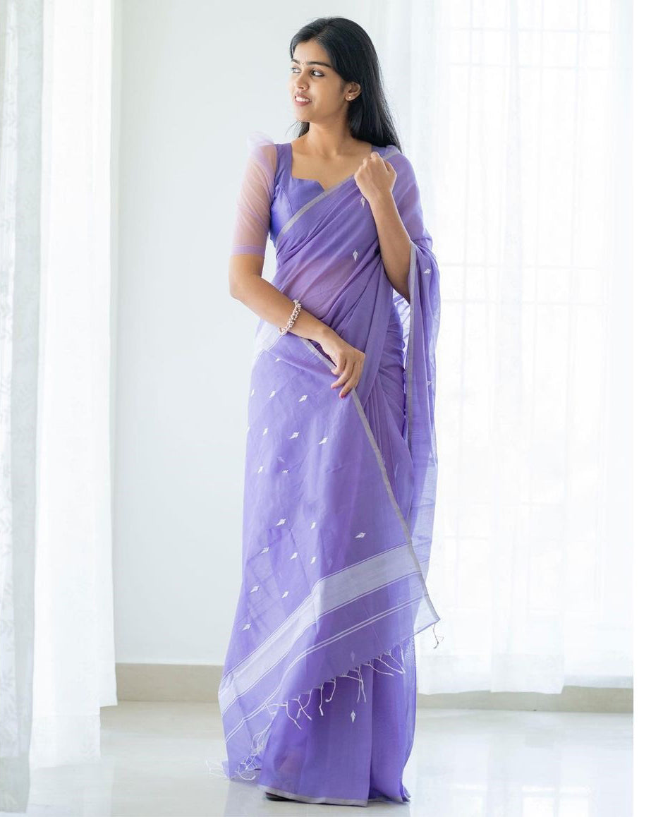 Heta Lavendor Linen Cotton Saree With Elegant Blouse 