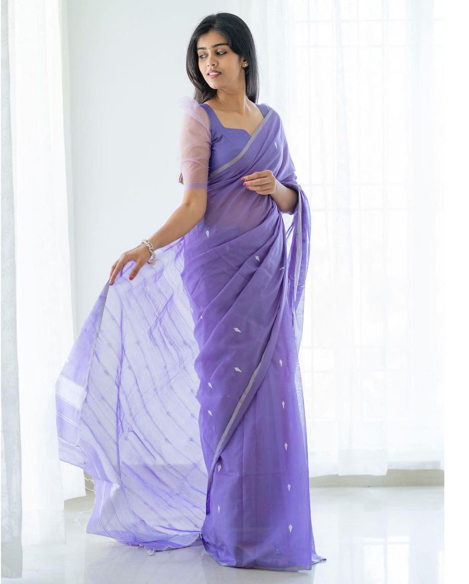 Heta Lavendor Linen Cotton Saree With Elegant Blouse 