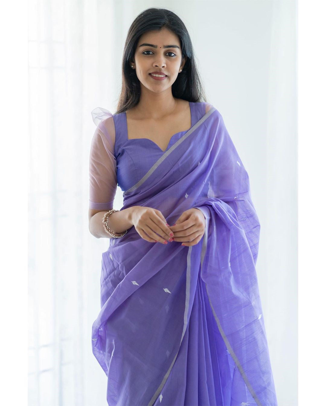 Heta Lavendor Linen Cotton Saree With Elegant Blouse 