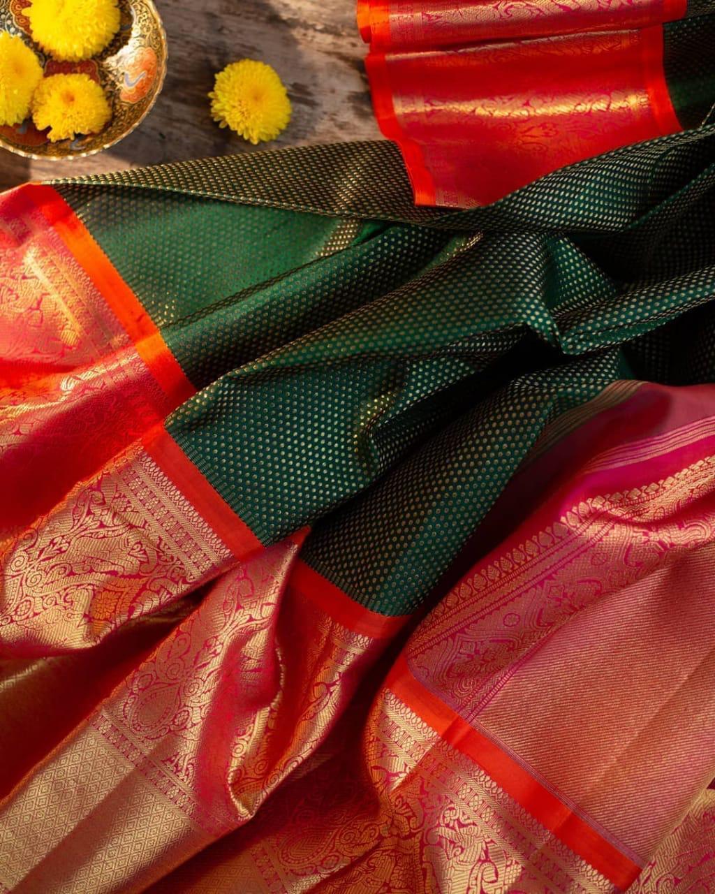 Suhani Green-Red Kanchipuram Silk Saree