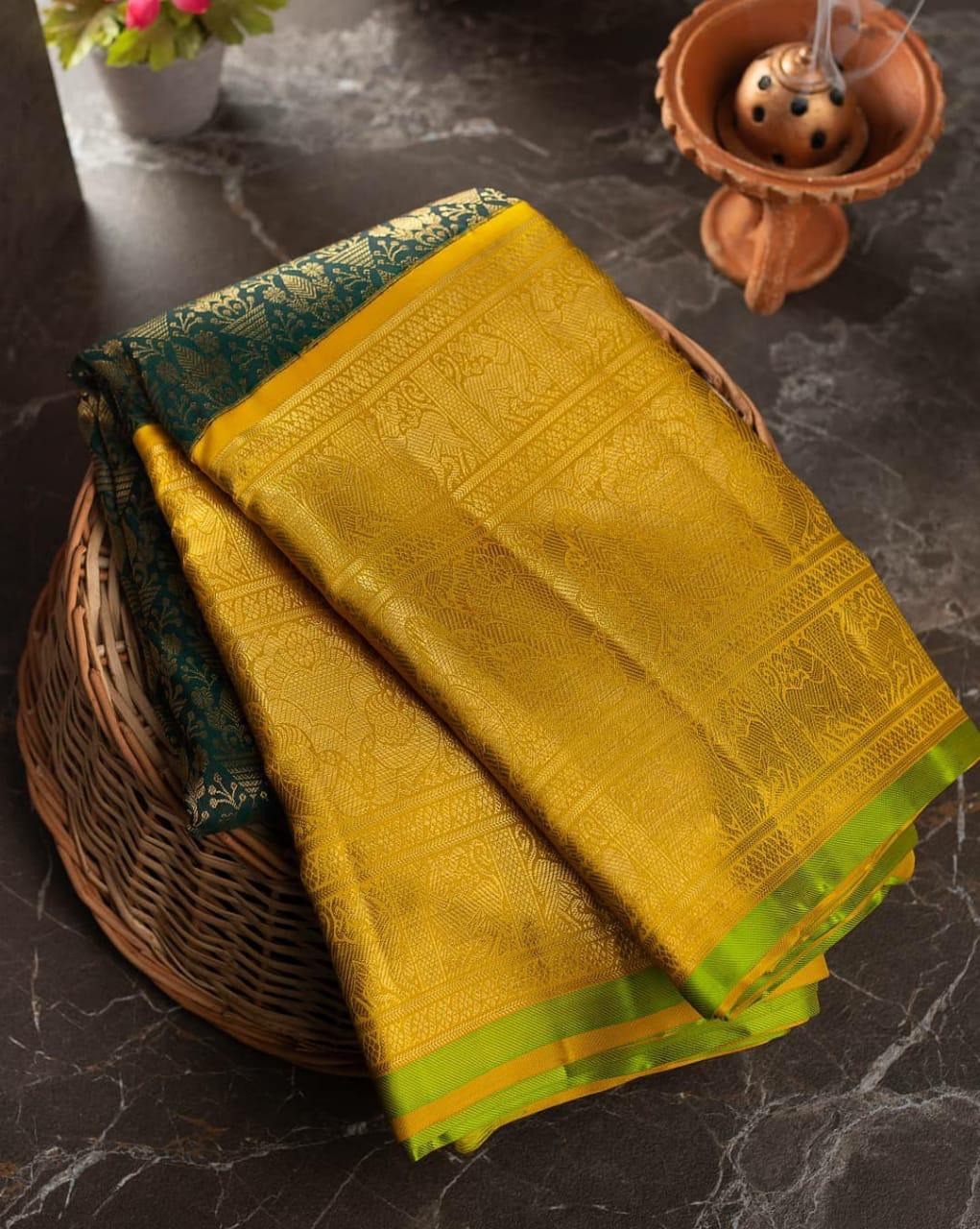 Shruti Yellow-Green Kanchipuram Saree