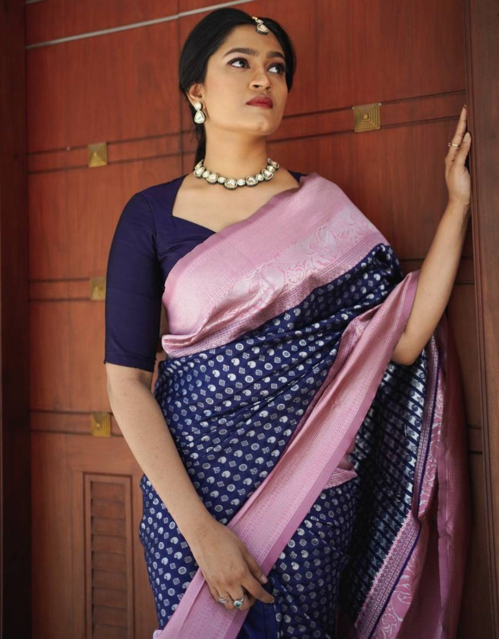 MEERA BLUE TRADITIONAL SOFT SILK SAREE WITH ATTACHED BLOUSE