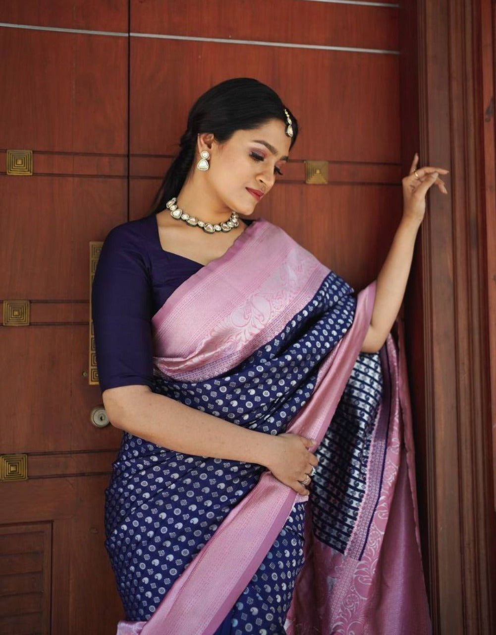 MEERA BLUE TRADITIONAL SOFT SILK SAREE WITH ATTACHED BLOUSE