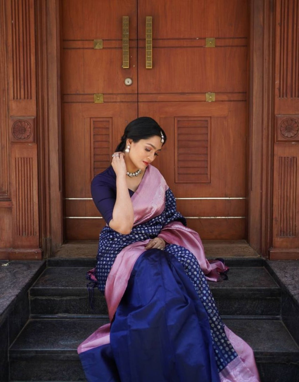 MEERA BLUE TRADITIONAL SOFT SILK SAREE WITH ATTACHED BLOUSE