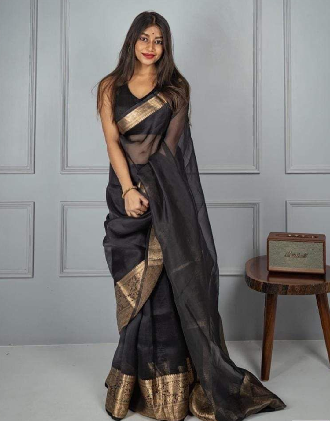 Punam Black Organza Silk Saree