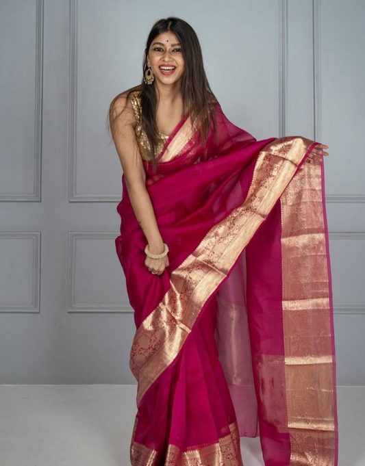Punam Deep Pink Organza Silk Saree