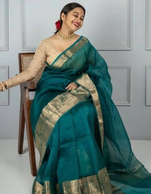 Punam Rama Green Organza Silk Saree