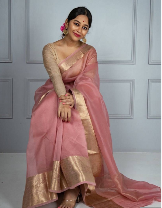 Punam Pinkish Brown Organza Silk Saree