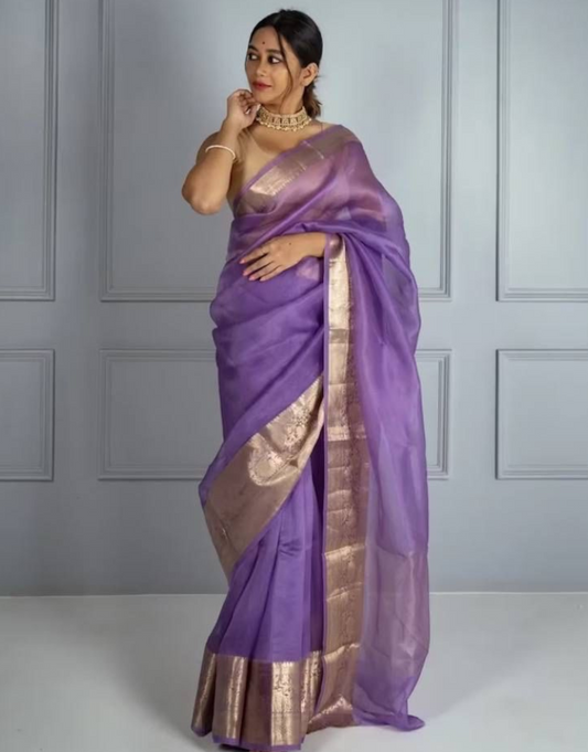 Punam Purple Organza Silk Saree