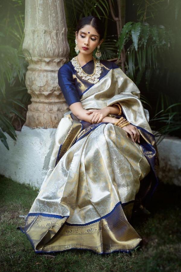 Kiana Tealish Blue Kanchipuram Saree